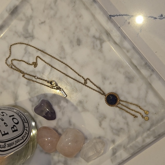 Sezane Necklace, Blue Stone Pendant With Drops - Picture 3 of 17
